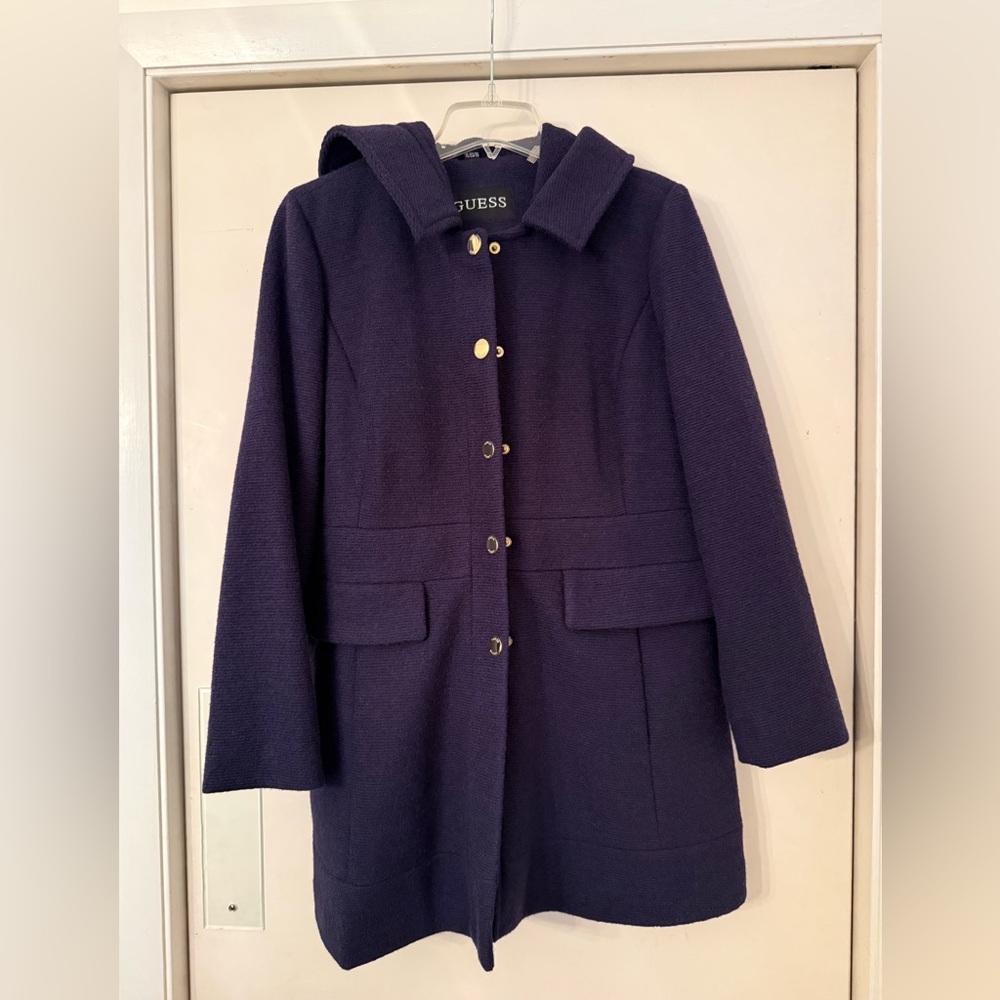 Guess Deep Navy Woo Jacket with hood & Gold Details
